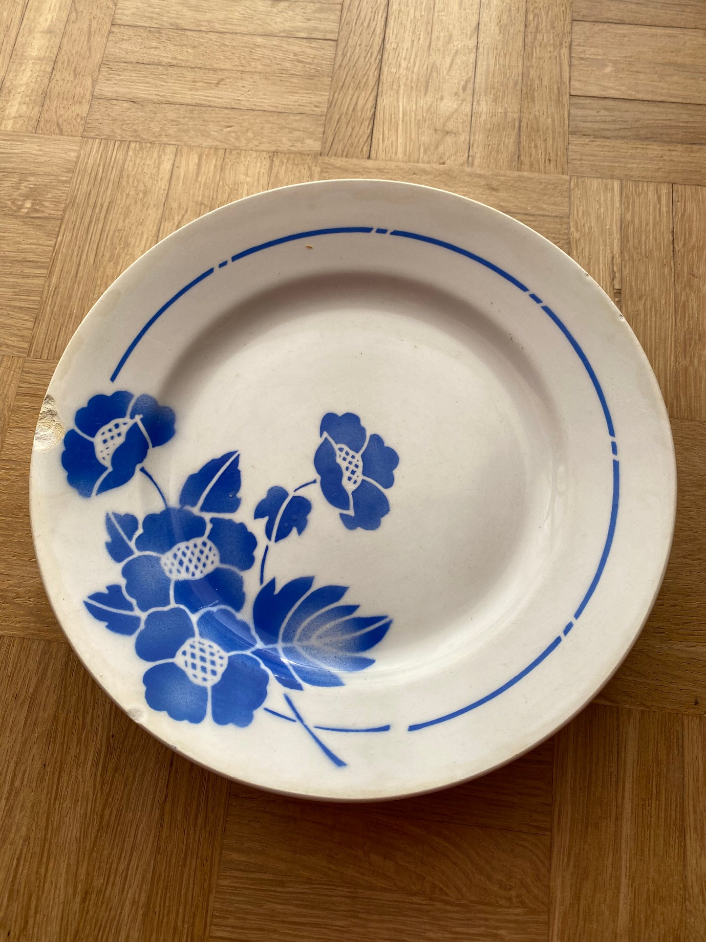 7 assiettes plates fleurs bleues Moulin des Loups