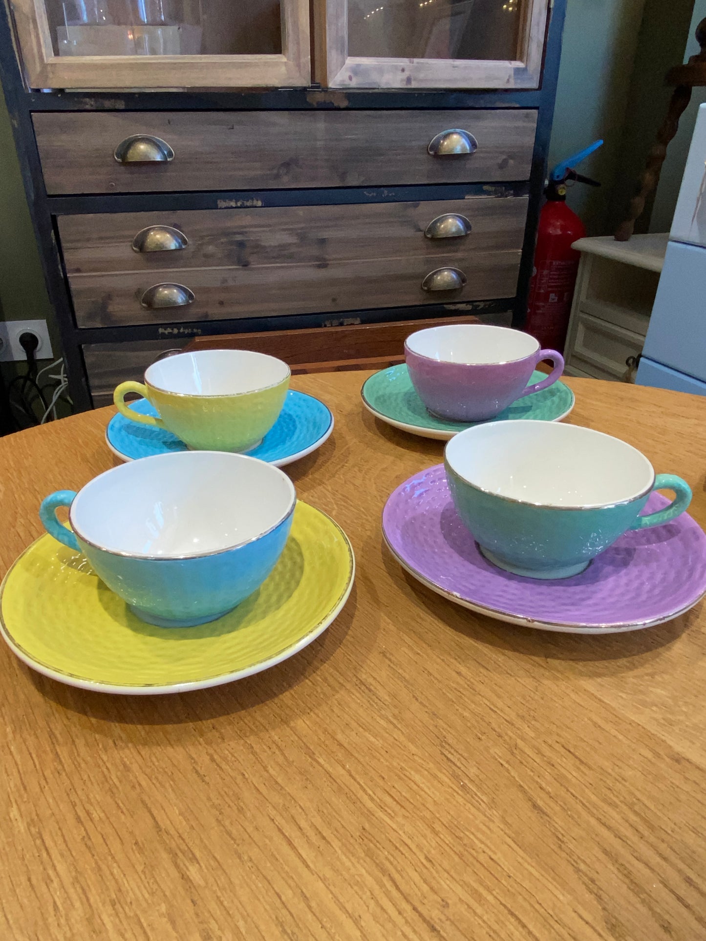 Lot de 4 tasses à café colorées - Digoin Sarreguemines