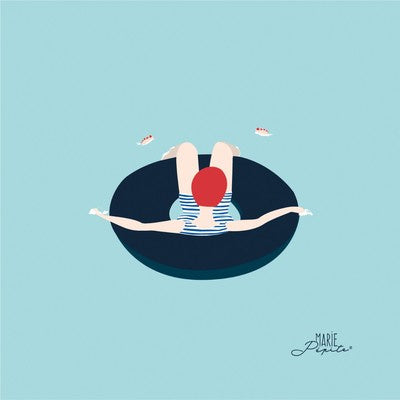 Petit tableau BAIGNEUSE BOUEE 11 x 11 cm