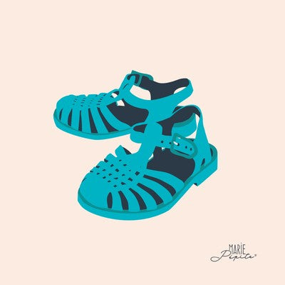 Petit tableau SANDALES BLEUES 11 x 11 cm