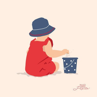 Petit tableau L'ENFANT à LA PLAGE   11 x 11 cm