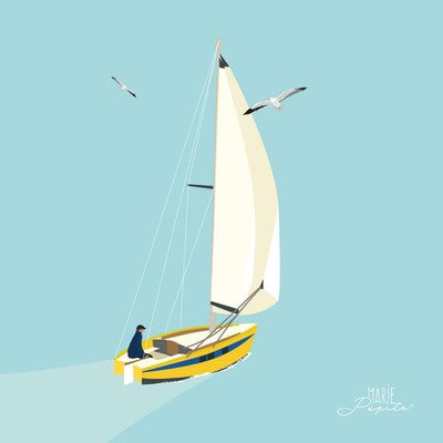 Petit tableau VOILIER JAUNE 11 x 11 cm