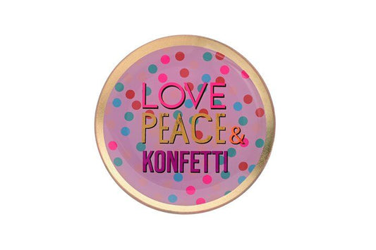 Assiette en verre "Love, Peace & Konfetti", taille M