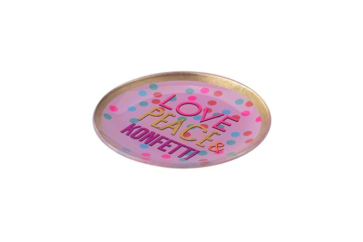 Assiette en verre "Love, Peace & Konfetti", taille M