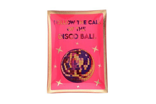Assiette en verre "Follow the call of the disco ball", taille M, neon pink