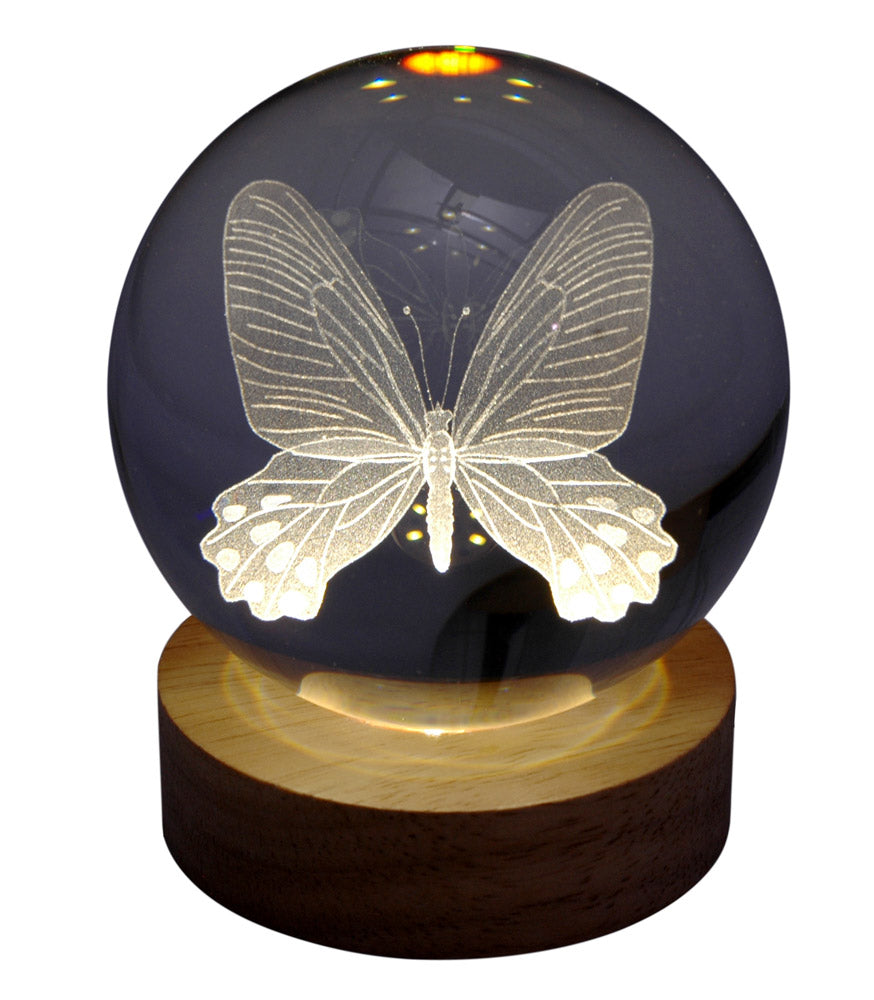 Sulfure hologramme PAPILLON avec support LED en bois