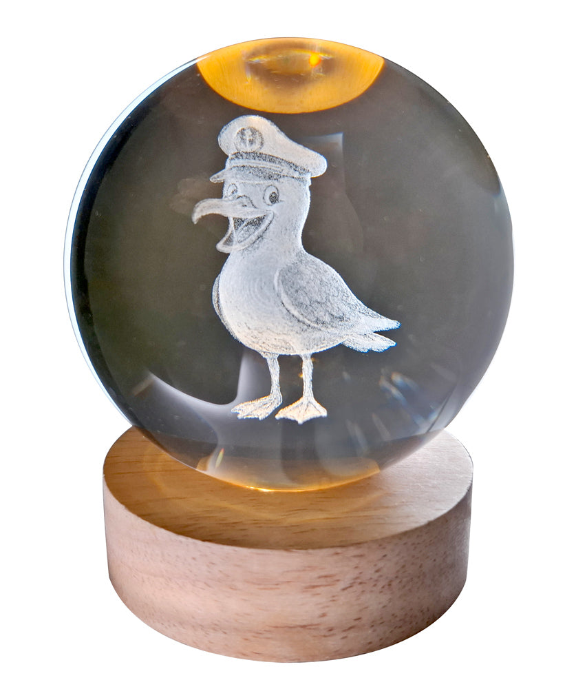 Sulfure hologramme MOUETTE avec support LED en bois