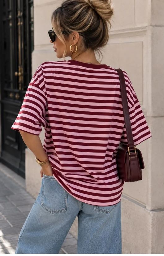 T-shirt Femme Oversize Rayé - Taille S/M