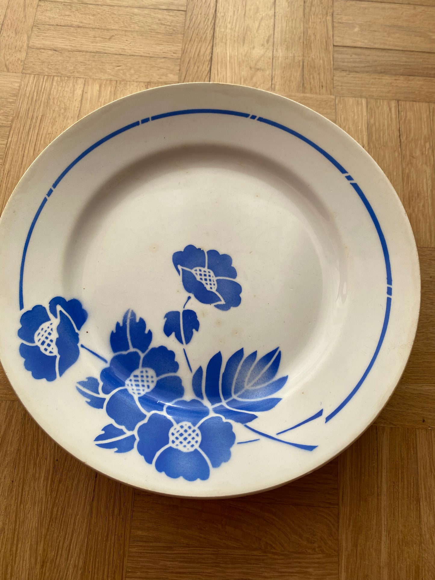 7 assiettes plates fleurs bleues Moulin des Loups