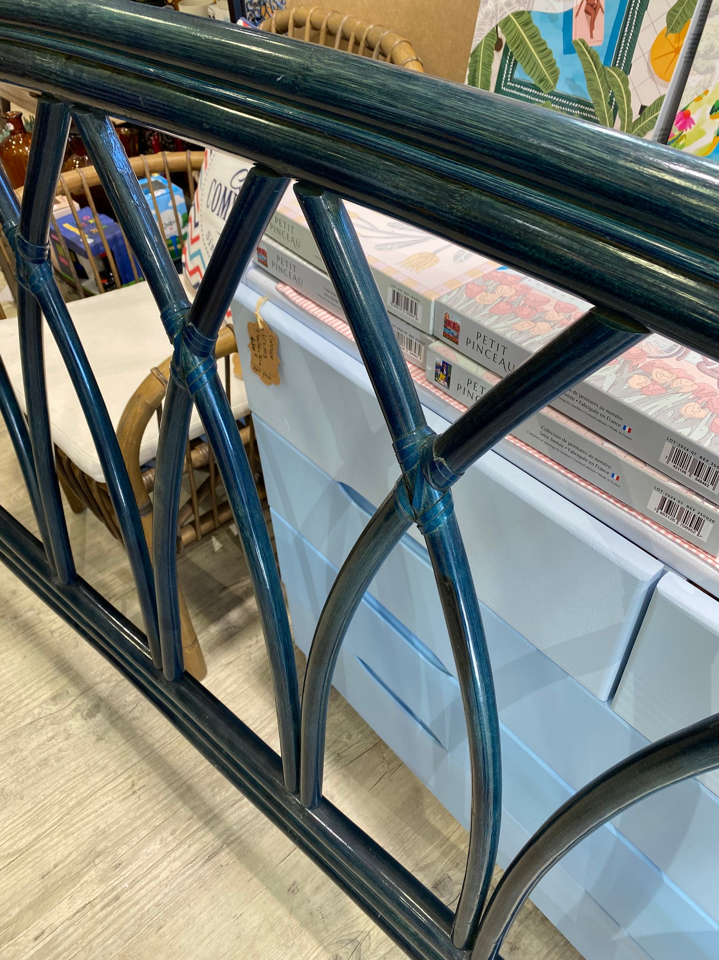 TETE DE LIT ROTIN BAMBOU BLEU NUIT