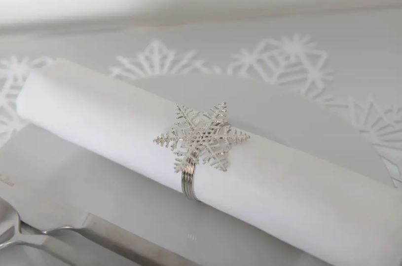 Lot de 4 ronds de serviettes flocons argentés