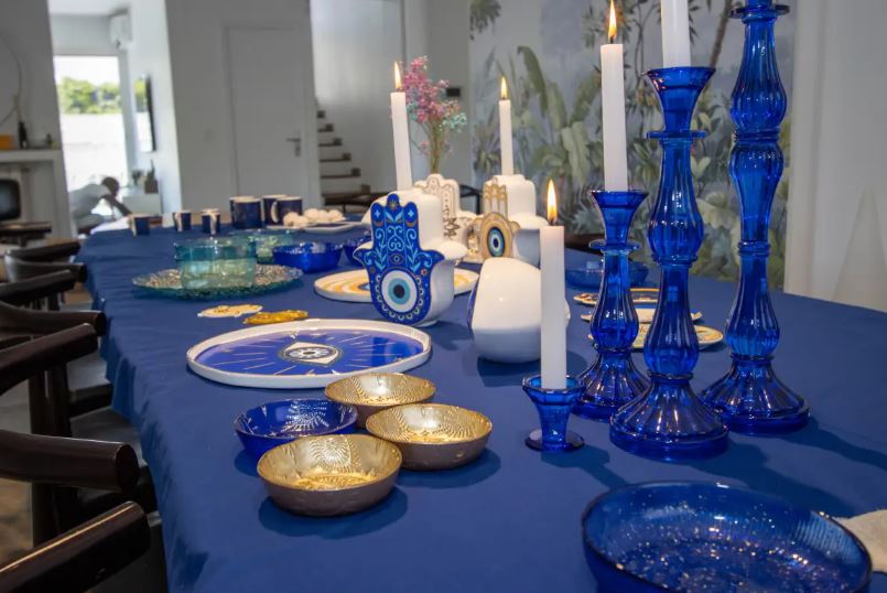 Bougeoirs bleu h5.5cm - lot de 2