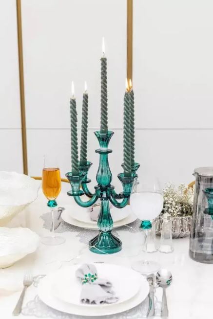 Chandelier en verre 5 feux turquoise