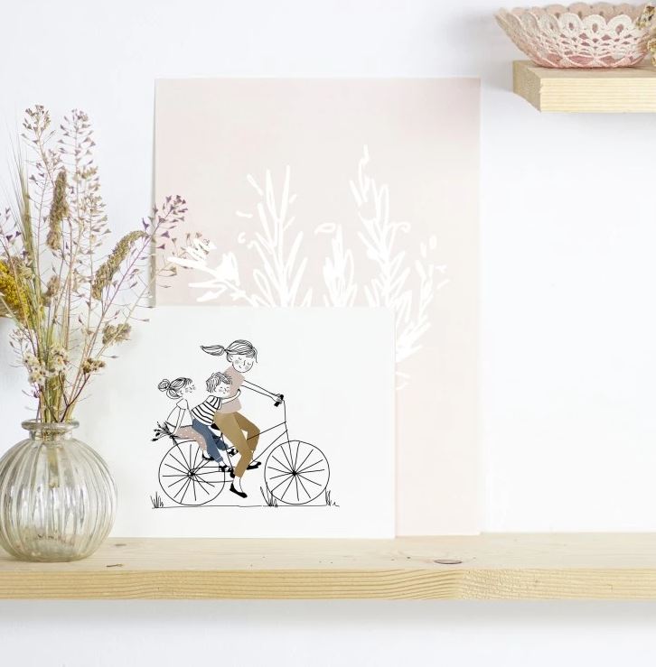 AFFICHE A3 - Balade à Vélo "Maman & fille + garçon "- My Lovely Thing