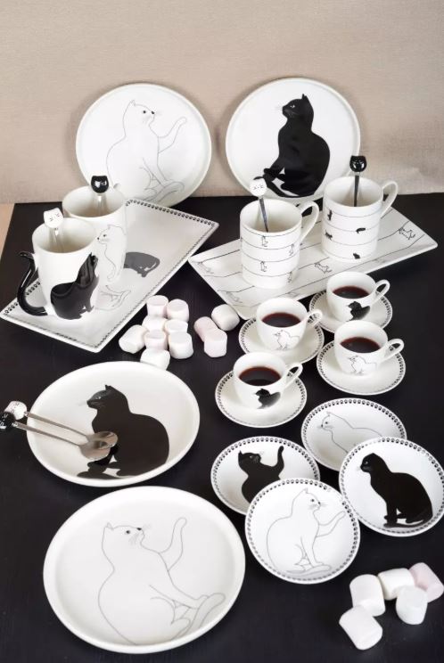 Lot de 4 assiettes a dessert chat noir et blanc