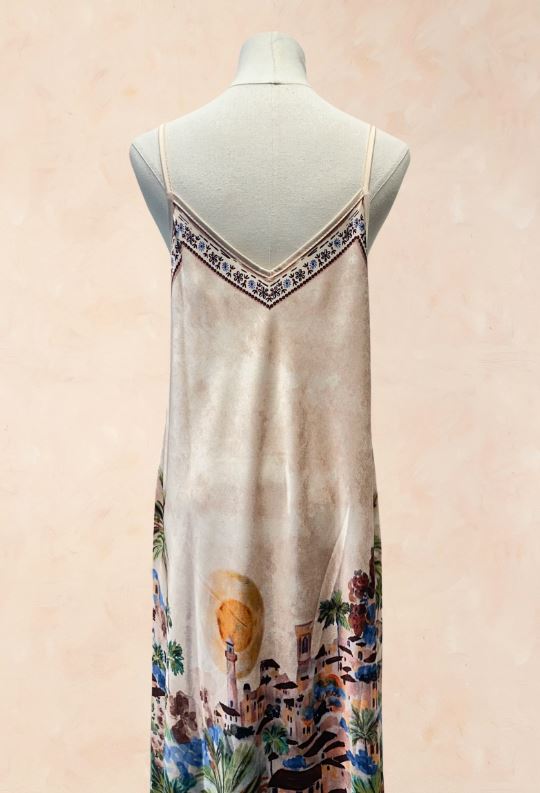 Robe longue bohème Imprimé paysage Méditerranéen NUDE