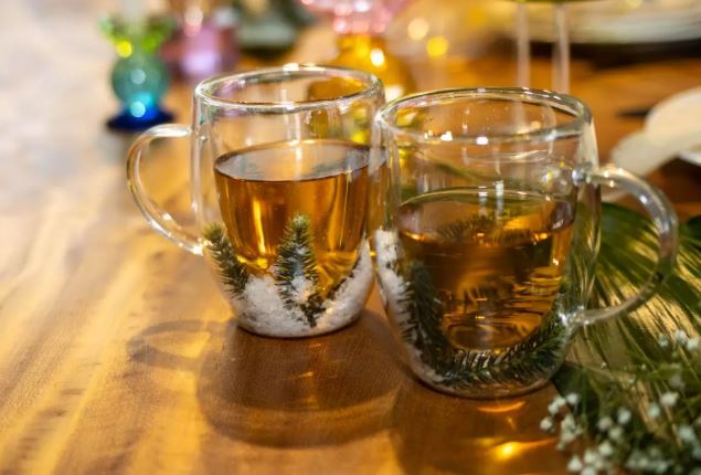 LOT DE 2 Tasses à thé double paroi Branches sapin 350ml