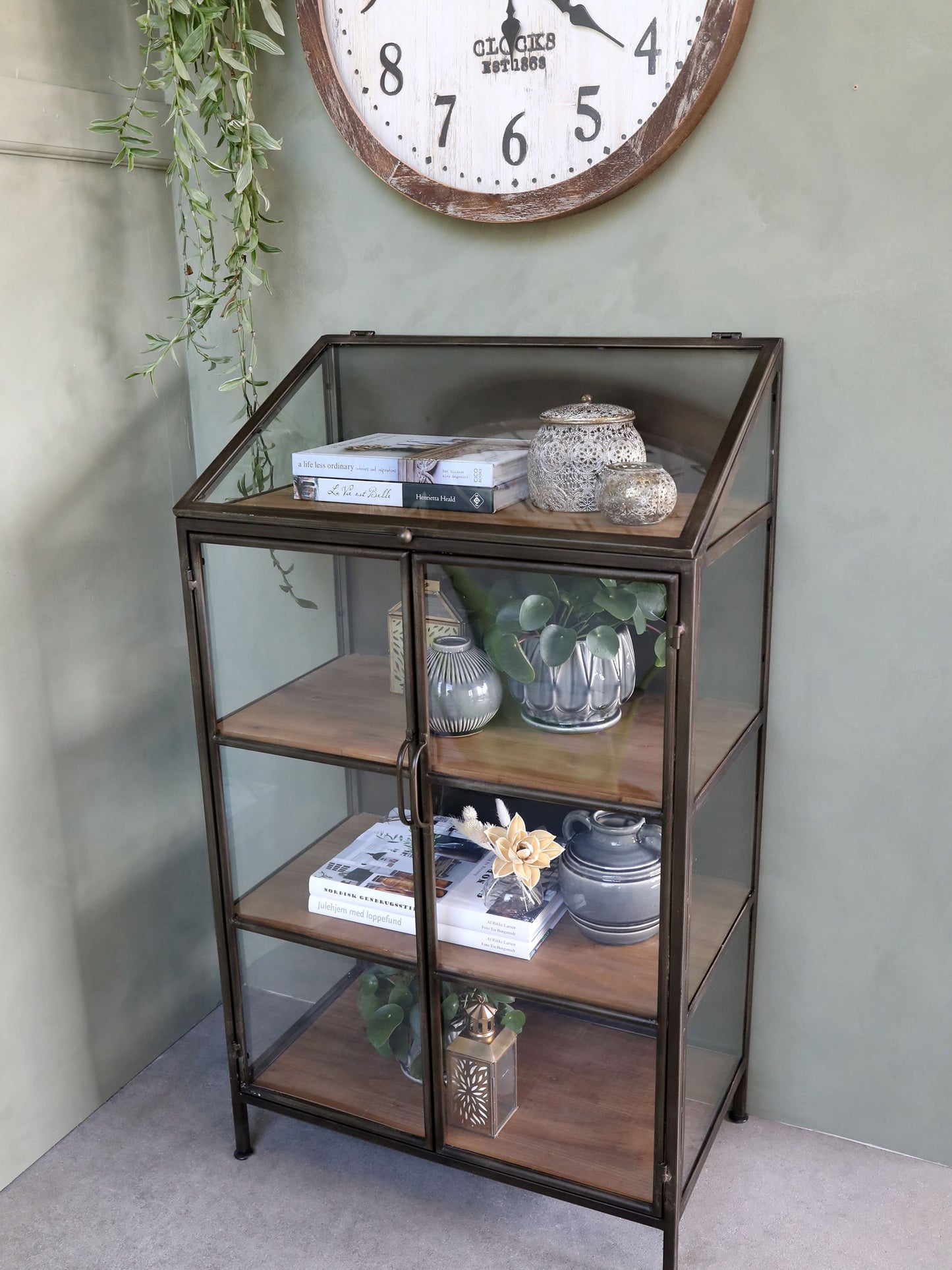 Vitrine 4 étagères, bois & verre