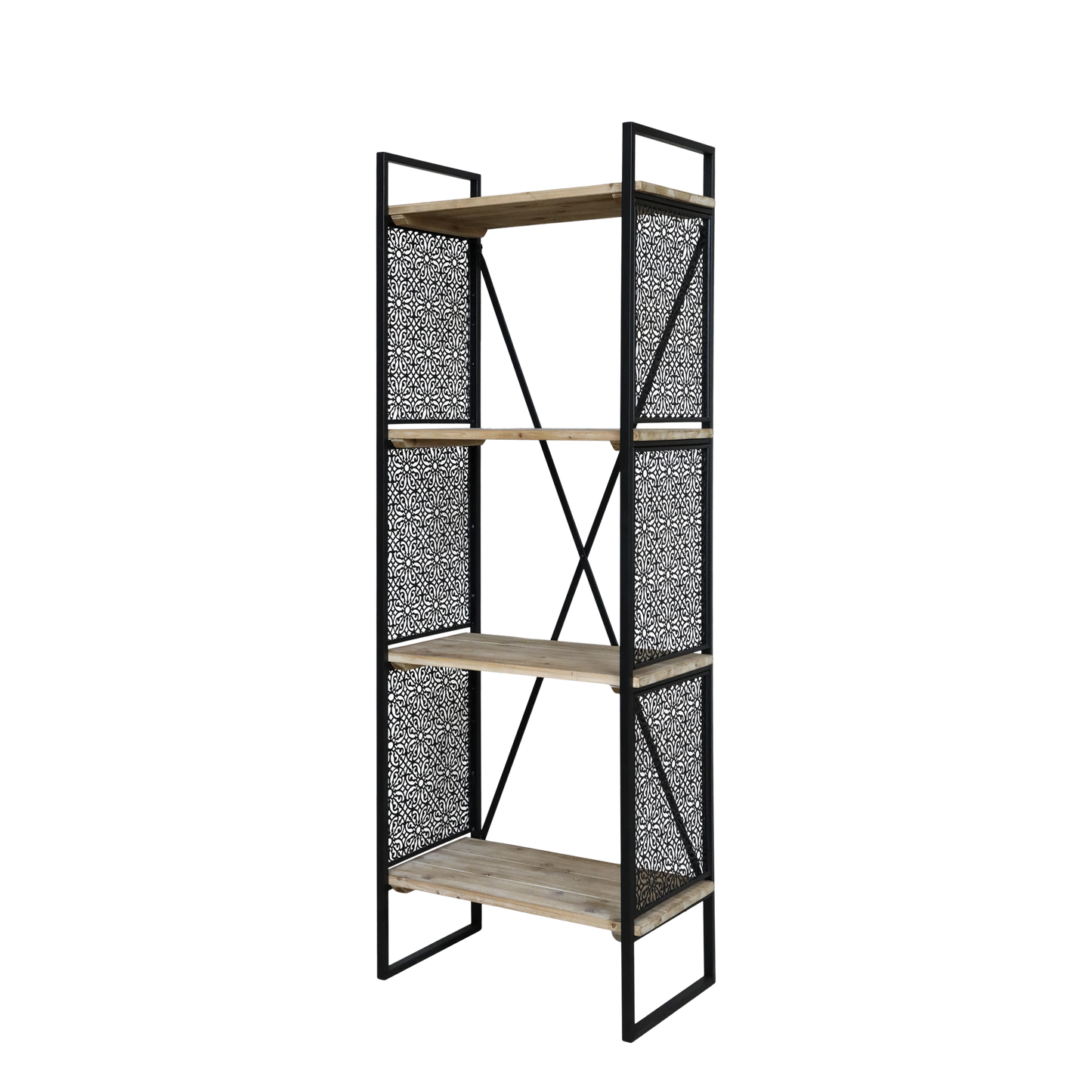 Etagère bibliothèque 4 tablettes bois & métal