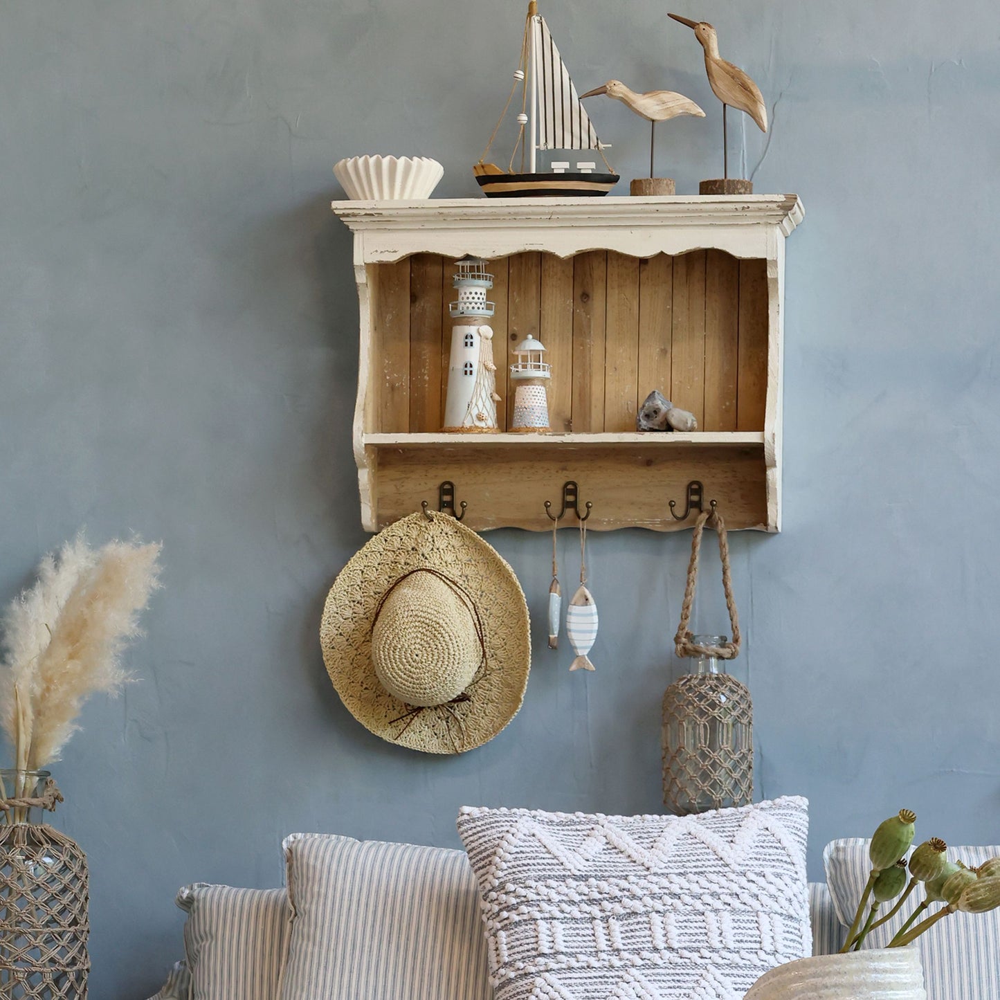 Étagère bois avec 3 crochets