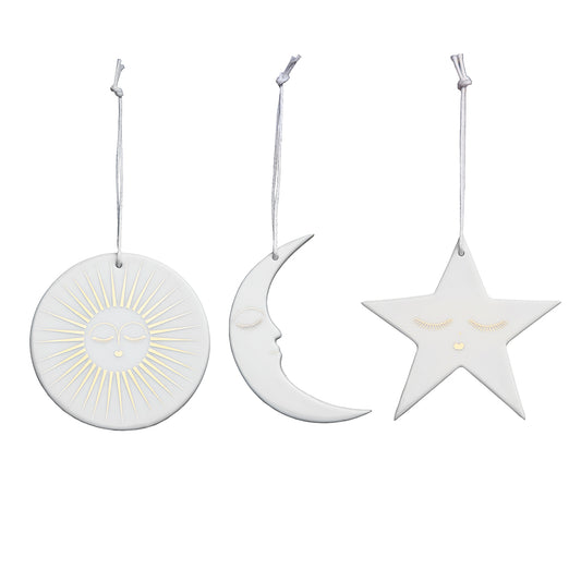 Boite de 3 suspensions décoratives "Soleil, Lune et Etoiles" - Räder