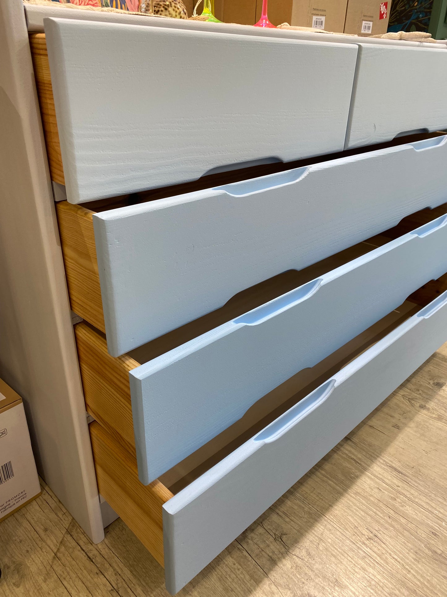 COMMODE 5 TIROIRS DIFFERENTS BLEUS