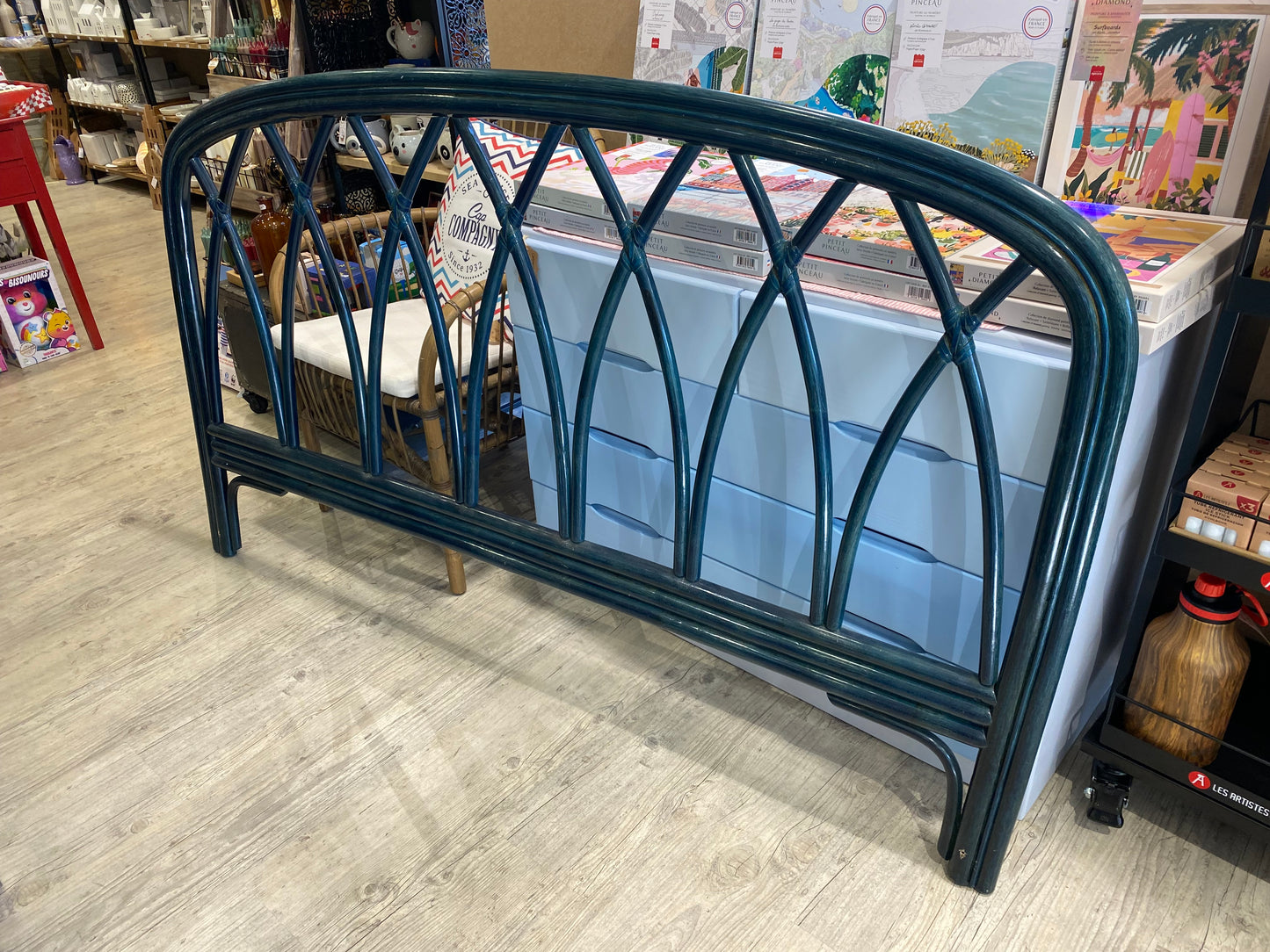 TETE DE LIT ROTIN BAMBOU BLEU NUIT