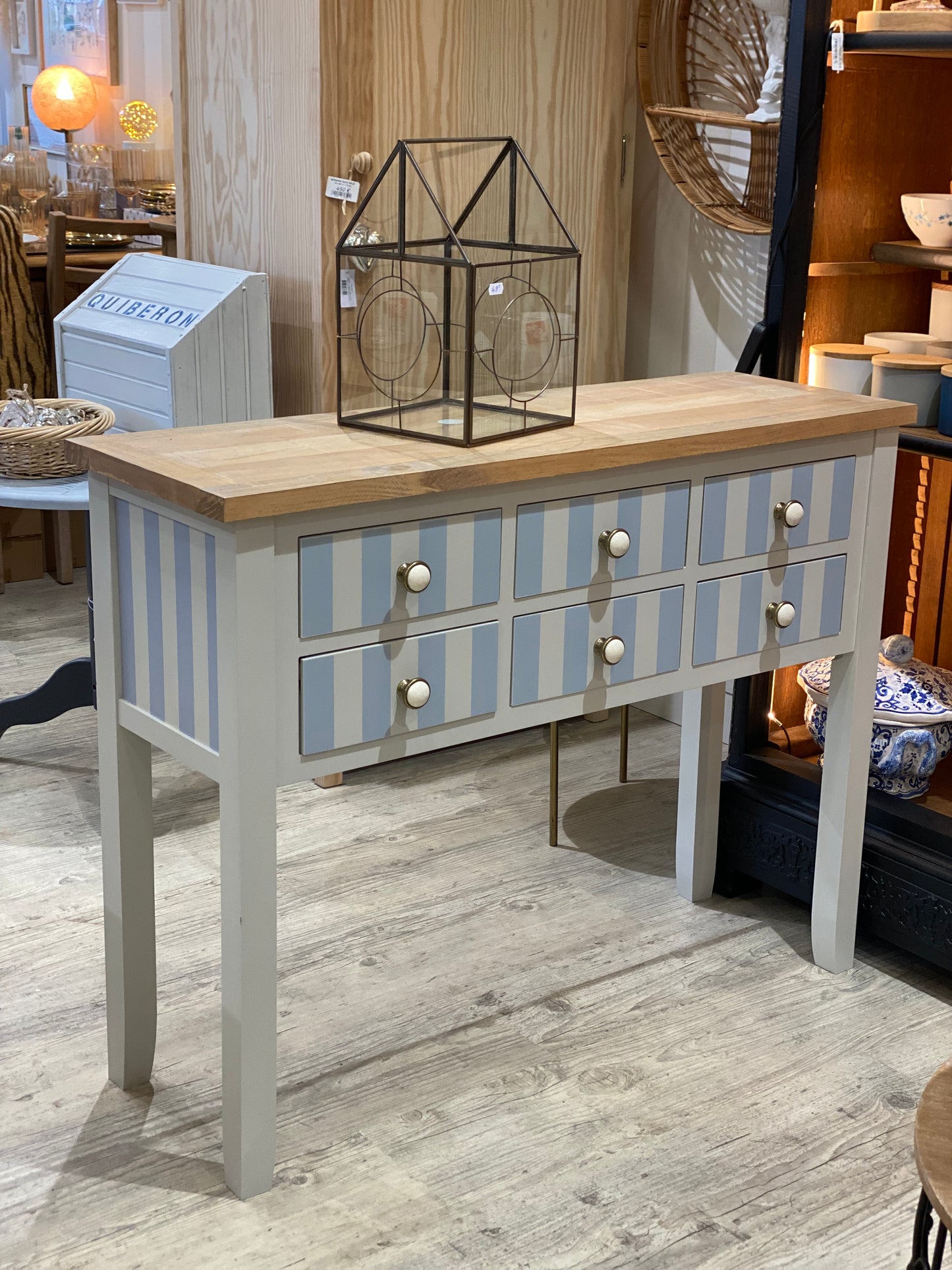 Console rayée blanc / bleu