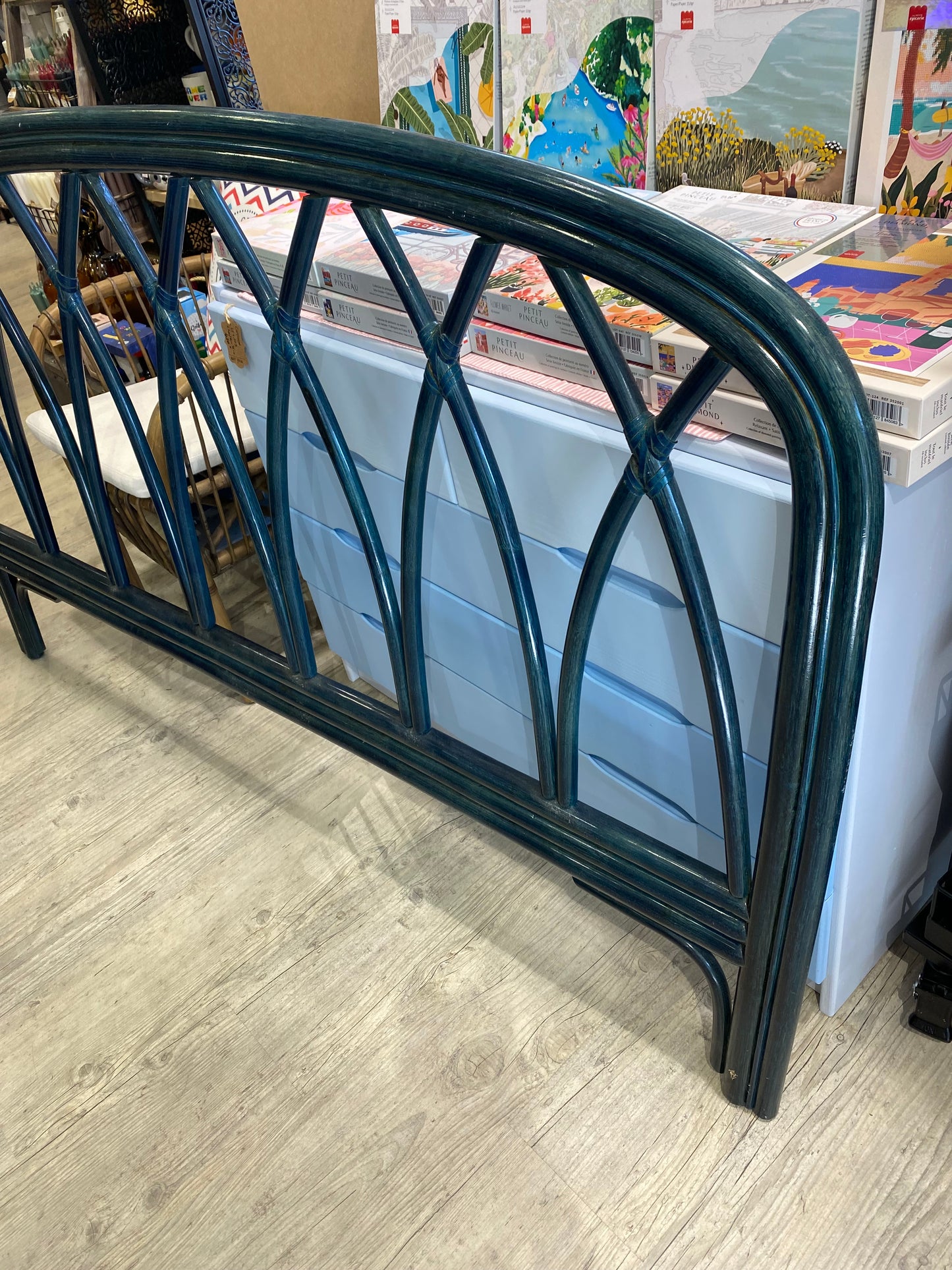 TETE DE LIT ROTIN BAMBOU BLEU NUIT