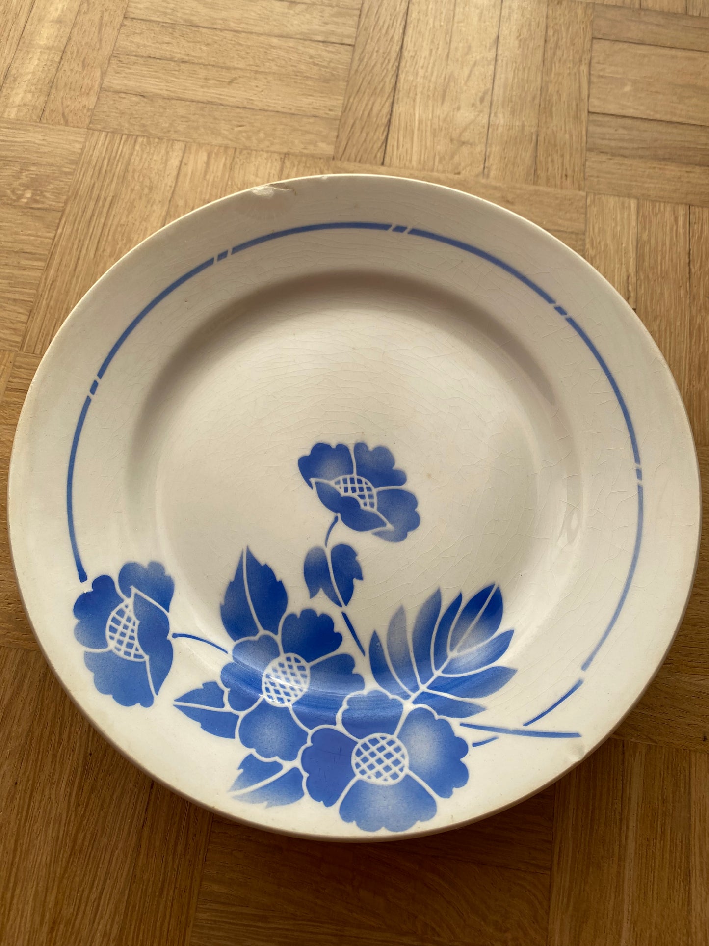 7 assiettes plates fleurs bleues Moulin des Loups