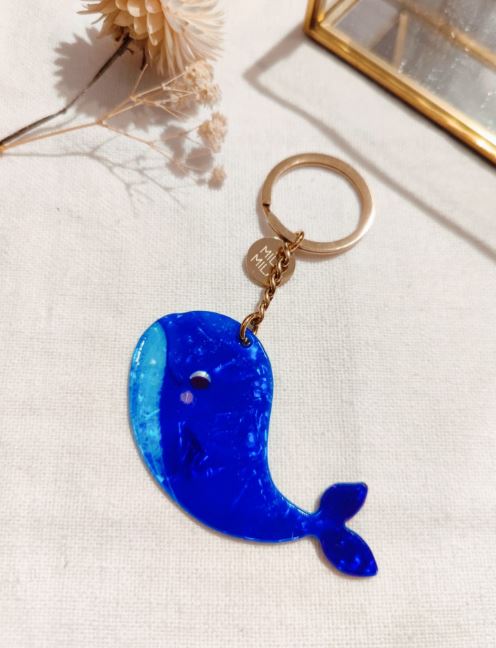 porte clé résine Baleine bleue