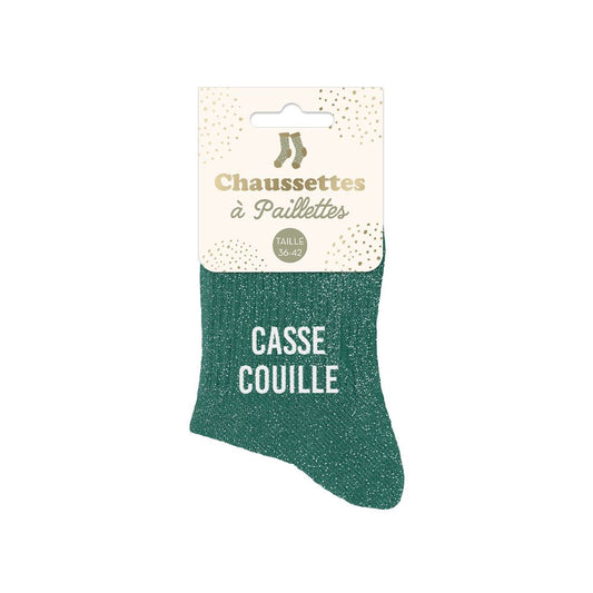 Chaussettes paillettes "CASSE COUILLE"
