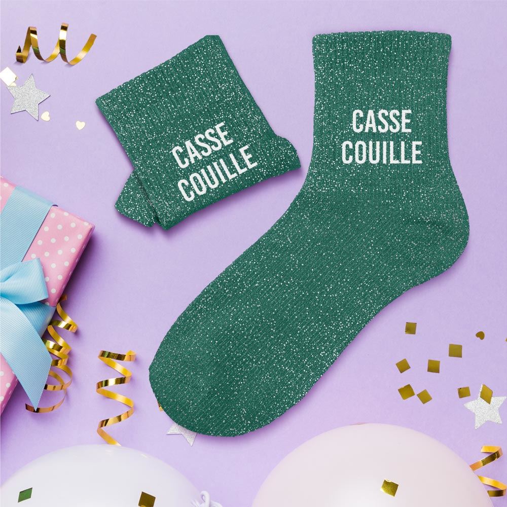 Chaussettes paillettes "CASSE COUILLE"
