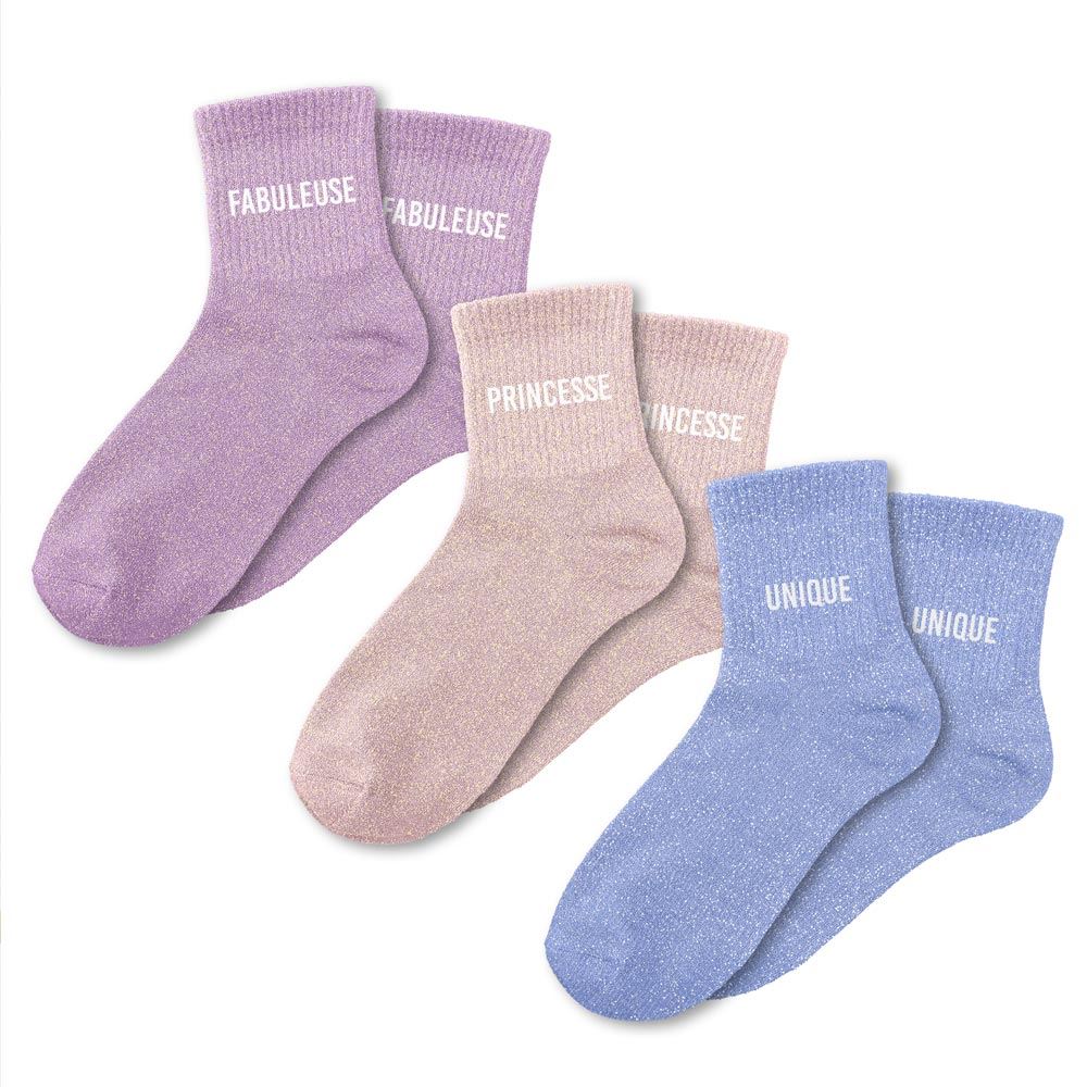 Coffret trio de chaussettes à paillettes "Fabuleuse, Princesse et Unique"