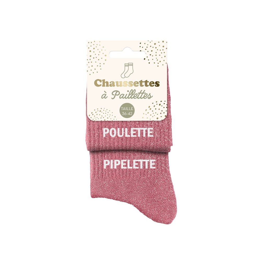 Chaussettes paillettes duo "poulette / pipelette"