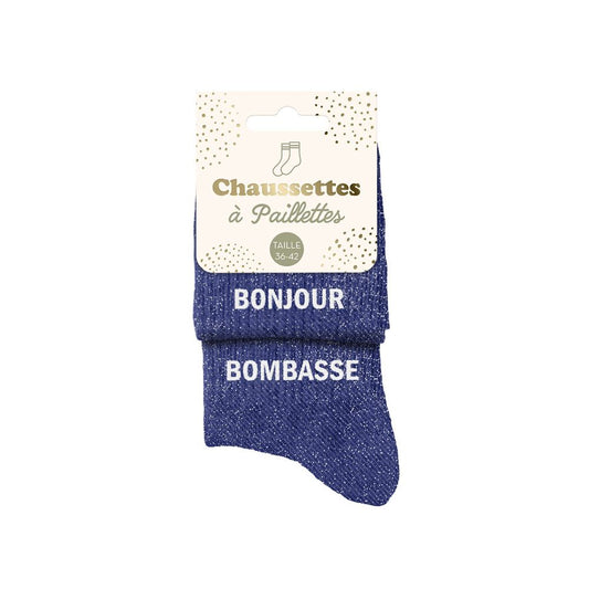 Chaussettes paillettes duo "BONJOUR BOMBASSE"