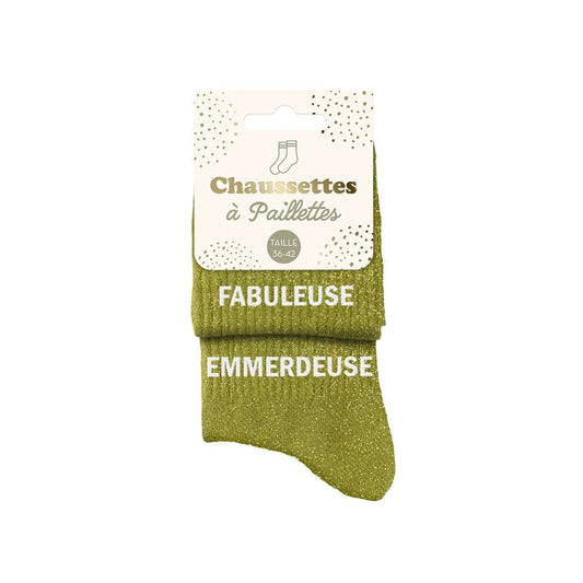 Chaussettes paillettes duo "FABULEUSE EMMERDEUSE"