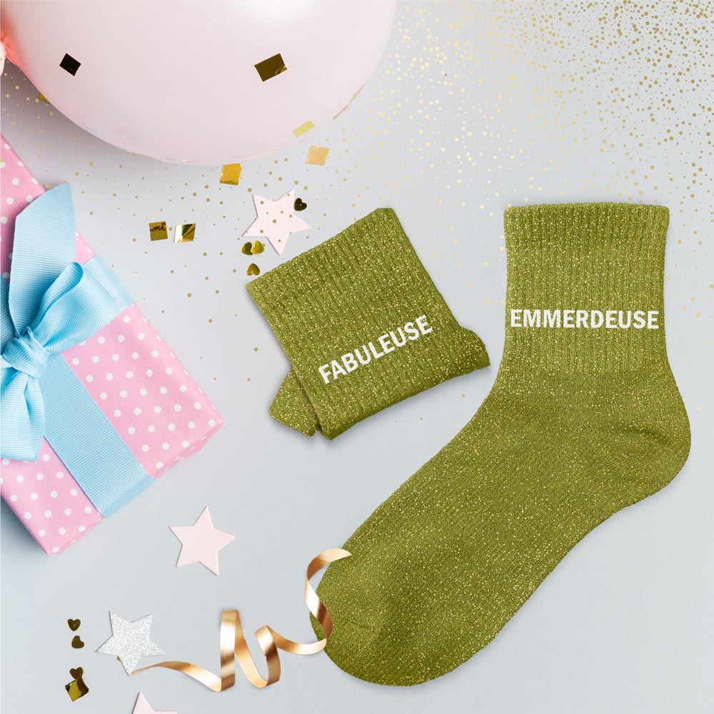 Chaussettes paillettes duo "FABULEUSE EMMERDEUSE"