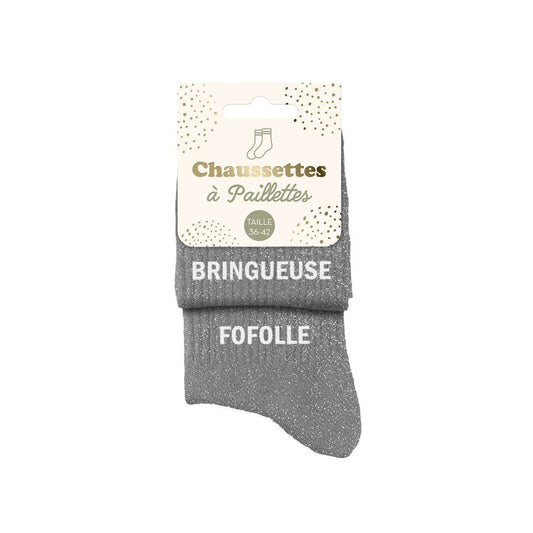 Chaussettes paillettes duo "BRINGUEUSE FOFOLLE"