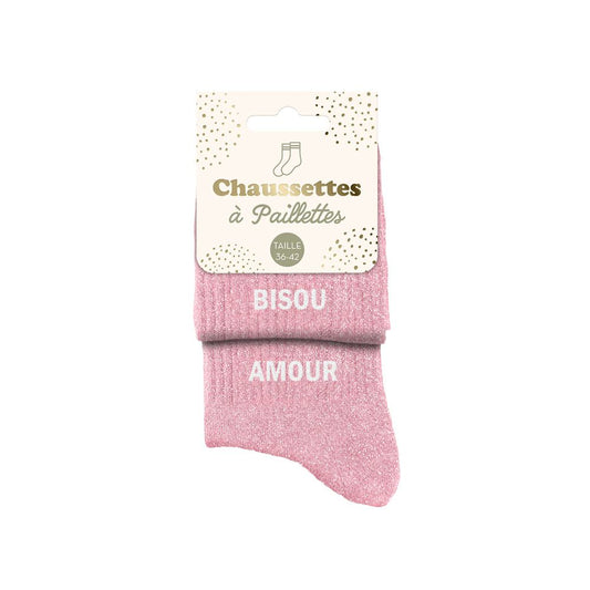 Chaussettes paillettes duo " BISOU AMOUR"