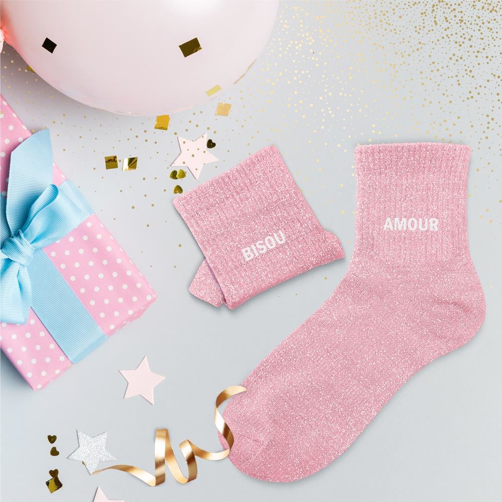 Chaussettes paillettes duo " BISOU AMOUR"