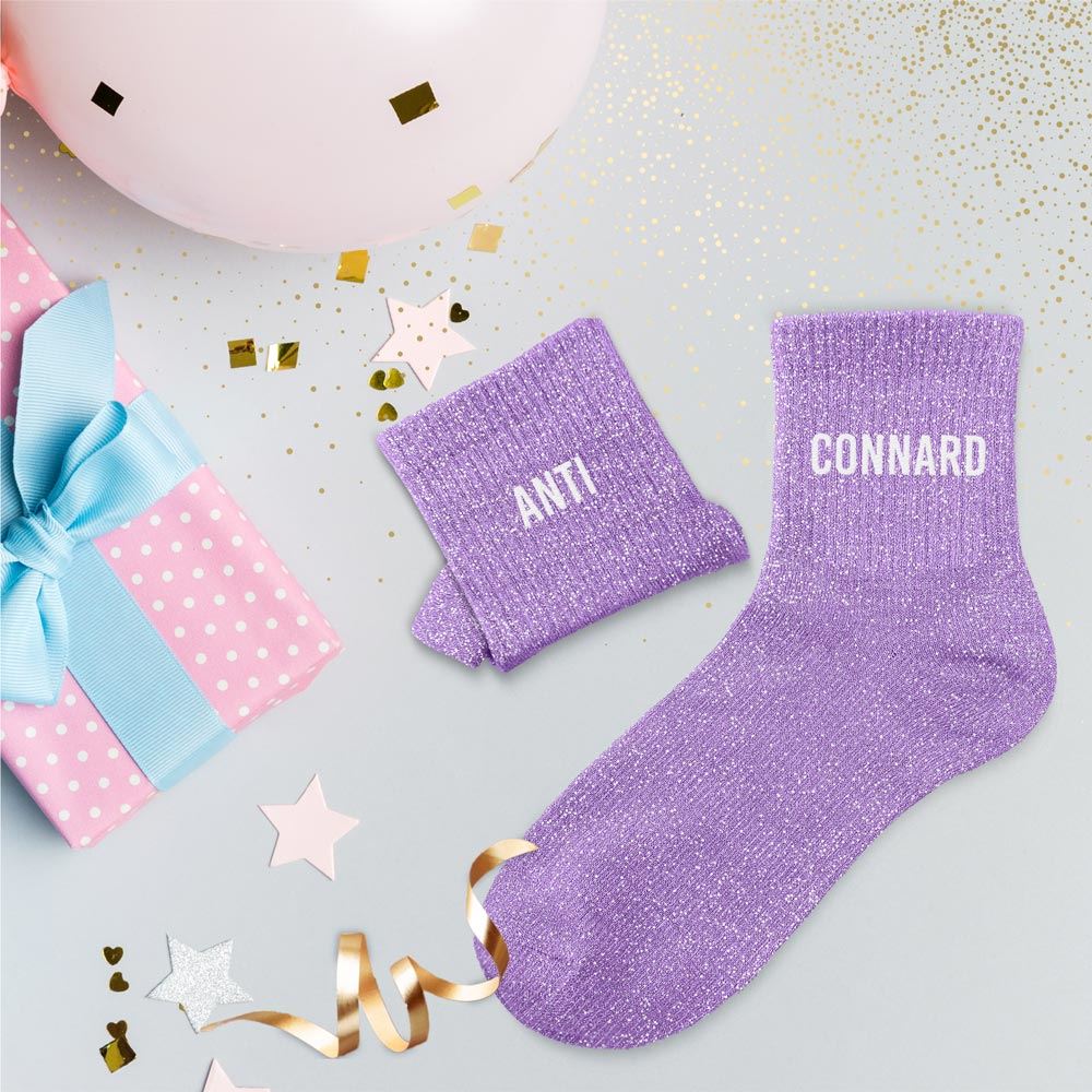 Chaussettes paillettes duo " ANTI CONNARD"