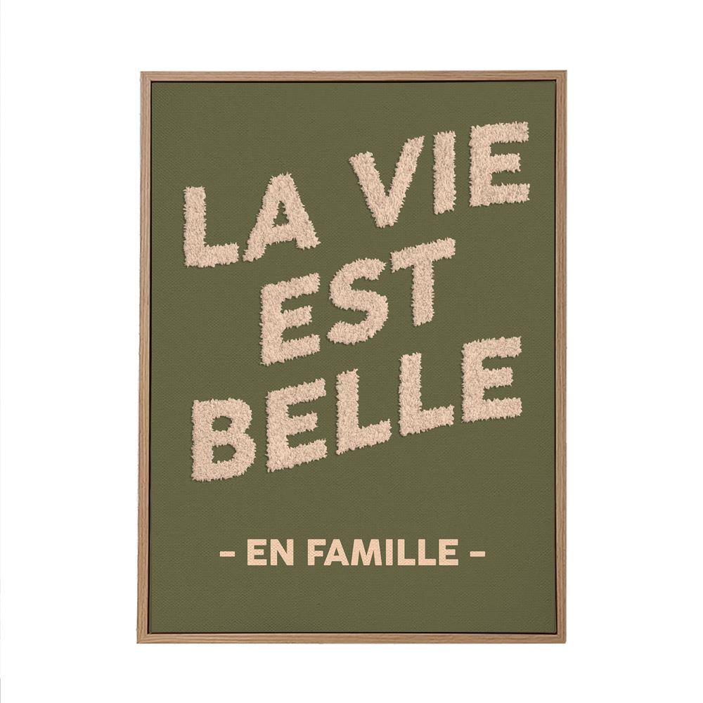 Toile tuftee "la vie est belle... en famille" - 30x40 cm