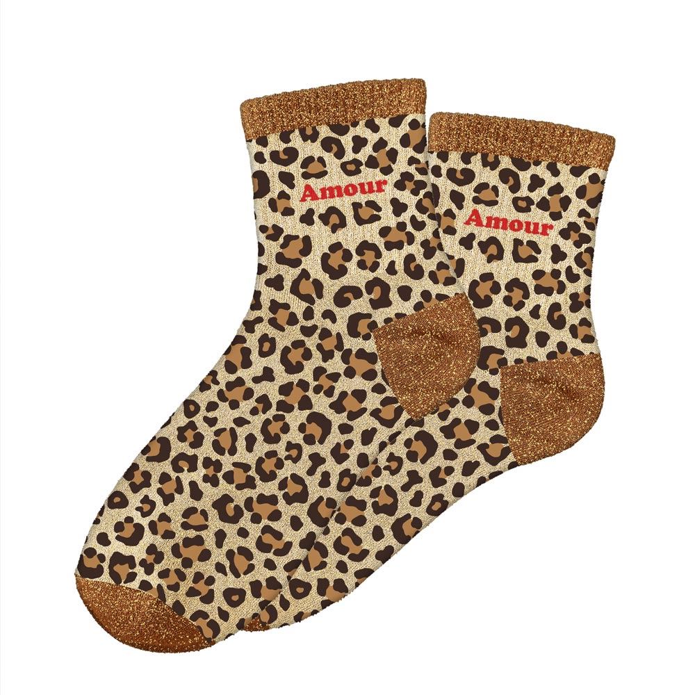 Chaussettes à paillettes léopard "amour"