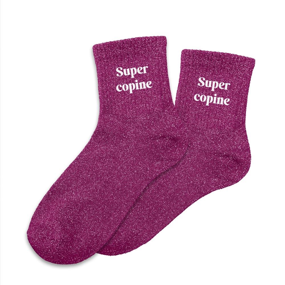 Chaussettes paillettes "super copine"