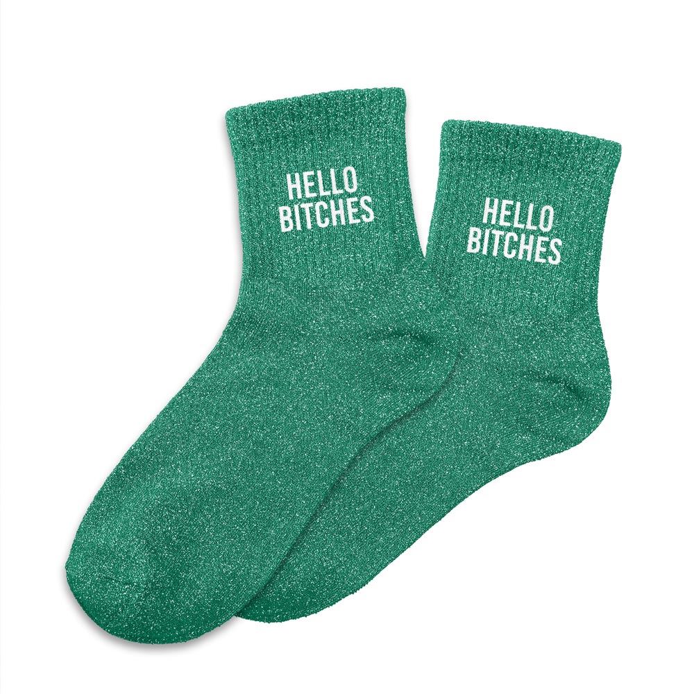 Chaussettes paillettes "hello bitches"