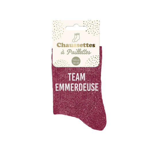 Chaussettes paillettes "TEAM EMMERDEUSE"