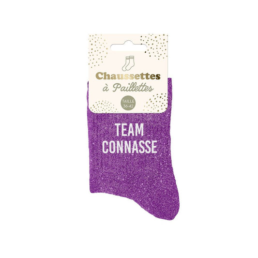 Chaussettes paillettes "TEAM CONNASSE"