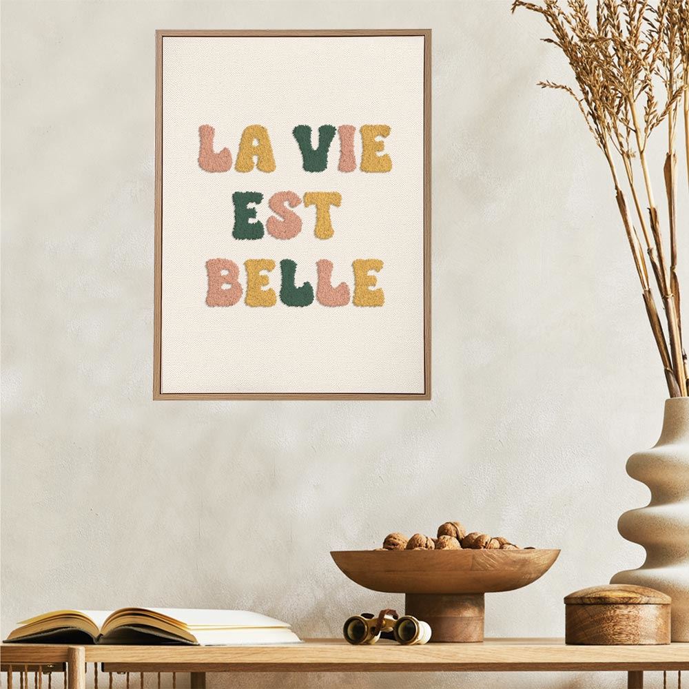 Toile tuftee "la vie est belle" - 30x40 cm