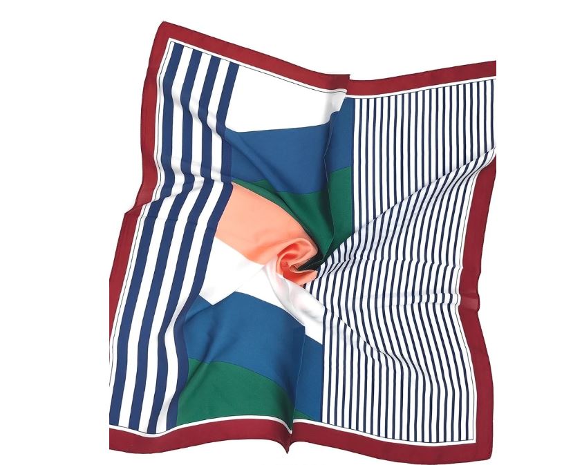 Foulard petit carré imprimé rayures, 70 X 70 cm